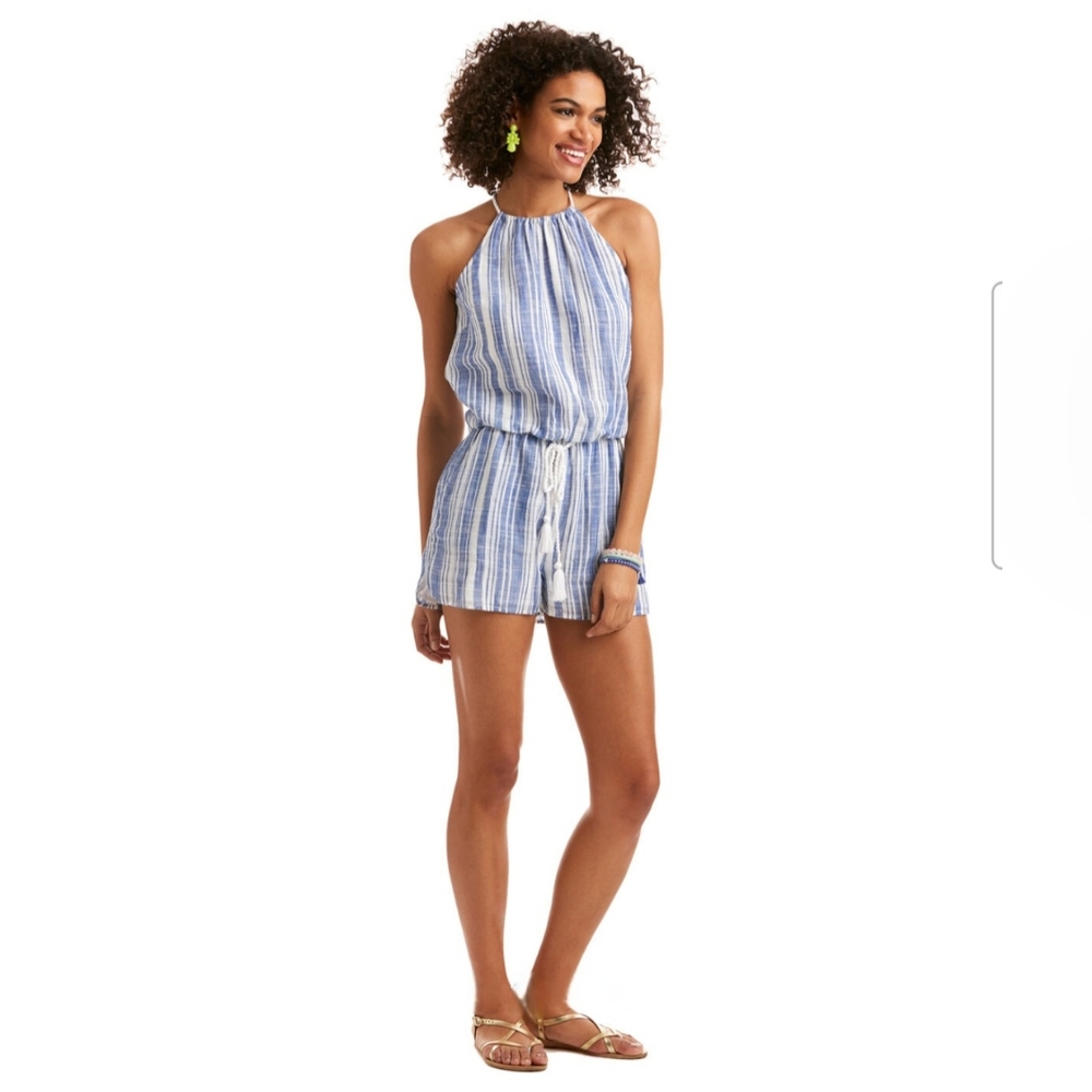VINEYARD VINES $108 Sailing Stripe Halter Neck Romper Blue/White Size 0